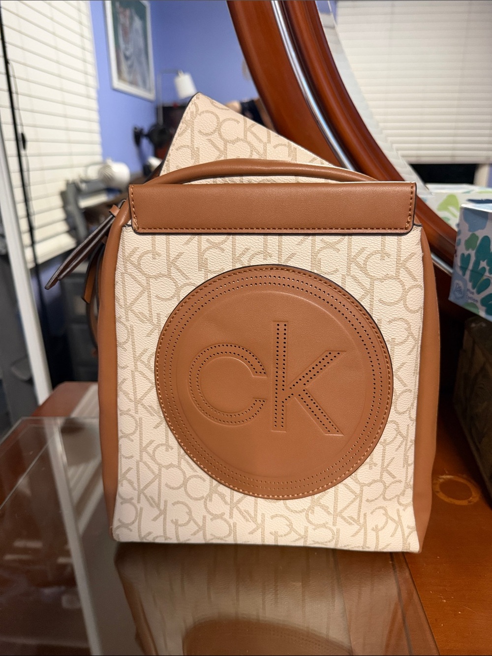 Calvin Klein Cream & Brown CK Logo Mini Backpack
